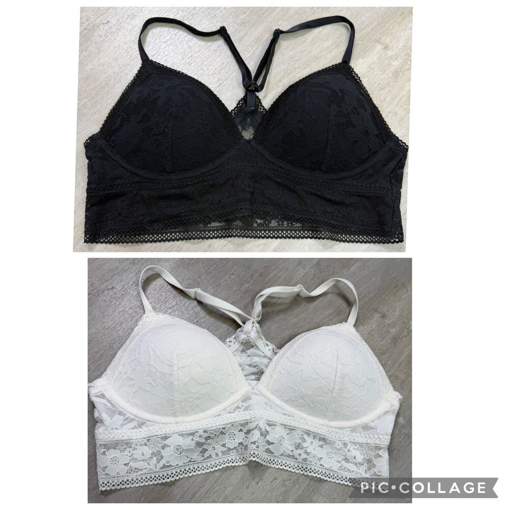 Victoria’s Secret Lace Bralettes Black White Size Medium Set of 2